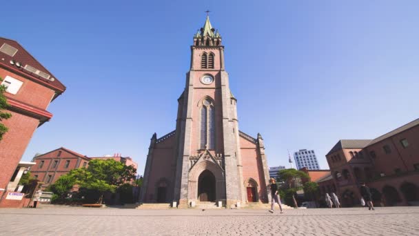 Cityscape Catedral Myeongdong Centro Seul Coreia Sul — Vídeo de Stock