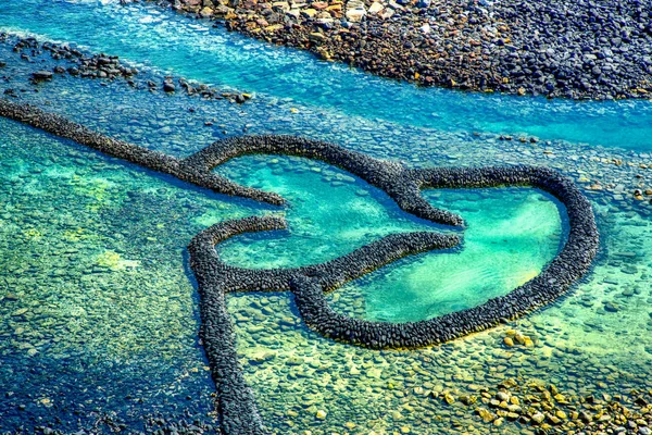 Dubbla Hjärtan Sten Tidal Weir Chimei Island Landmark Penghu Öarna — Stockfoto