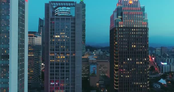 Вид Воздуха Финансовый Район Тайбэя Ночью Тайвань — стоковое видео