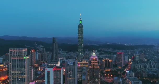 Vista Aérea Distrito Financeiro Taipei Noite Taiwan — Vídeo de Stock