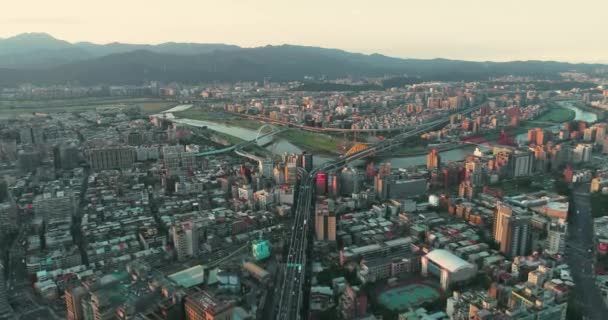 Aerial Sunset Shot City Taipei Taiwan — Stock Video