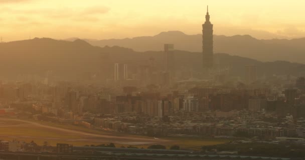 Prachtige Skyline Van Stad Van Taipeh Bij Dageraad Taiwan — Stockvideo