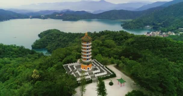 Aerial Shot Sun Moon Lake Taiwan — Stock Video