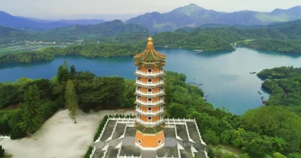 Luchtfoto Van Sun Moon Lake Taiwan — Stockvideo