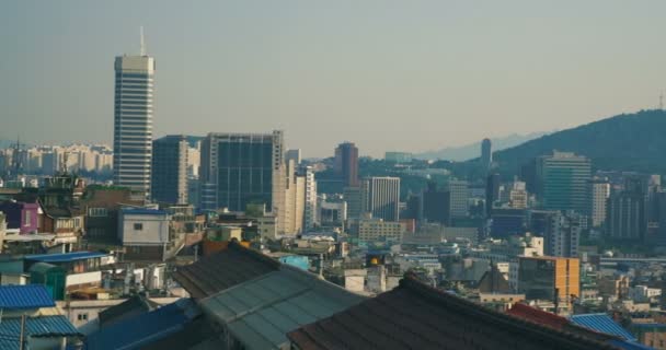 Ηλιοβασίλεμα Στο Κέντρο Της Σεούλ Στο Αστικό Τοπίο Νότια Κορέα — Αρχείο Βίντεο