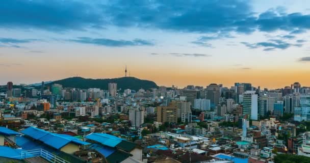 Seoul Şehir Cityscape Ewha Duvar Resmi Köyden Gün Gece Hava — Stok video