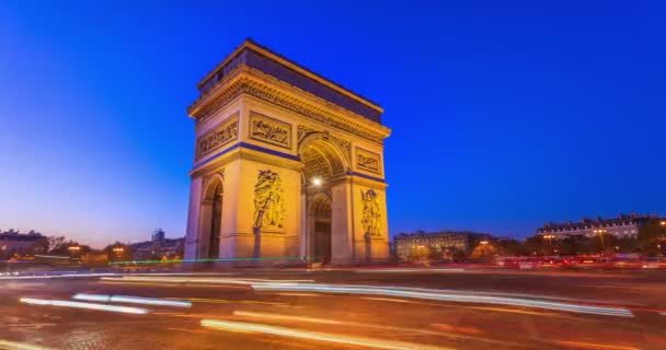 Timelapse Arc Triomphe Light Trails París — Vídeo de stock