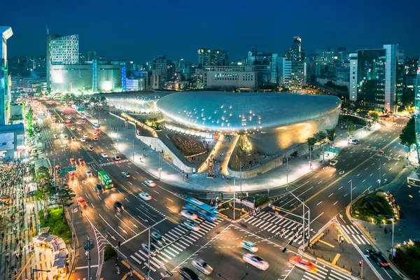 Luftaufnahme Des Dongdaemun Design Plaza Bei Nacht Seoul Südkorea Ddp — Stockfoto