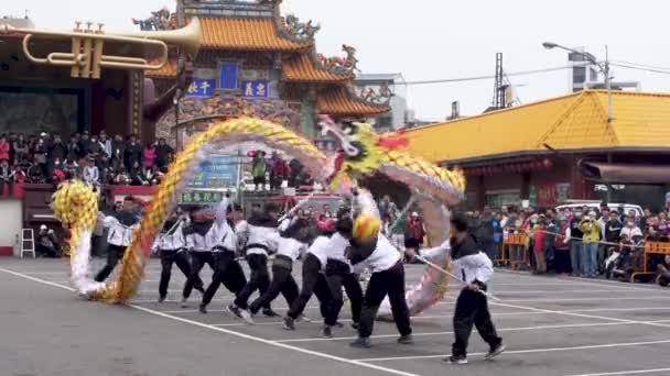 Chef För Drake Med Lejon Dansa Miaoli Hakka Lantern Festival — Stockvideo