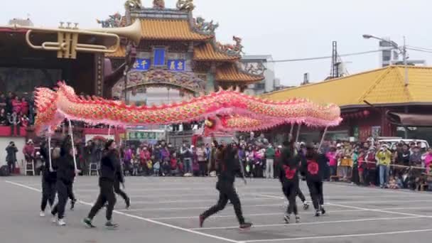 Szef Smoka Tańcem Lwa Miaoli Hakka Lantern Festival Dragon Bombing — Wideo stockowe