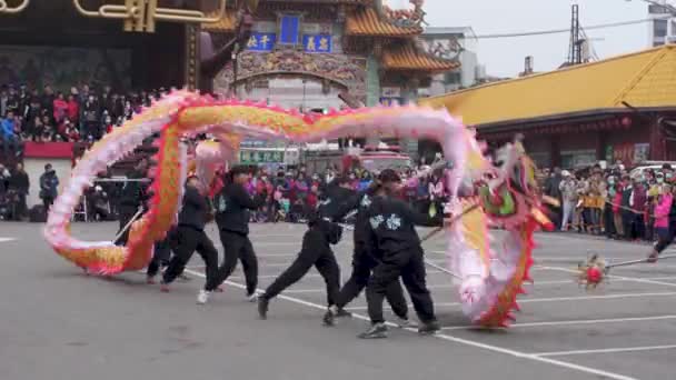 Hoofd Van Een Draak Met Leeuw Dansen Miaoli Hakka Lantaarn — Stockvideo