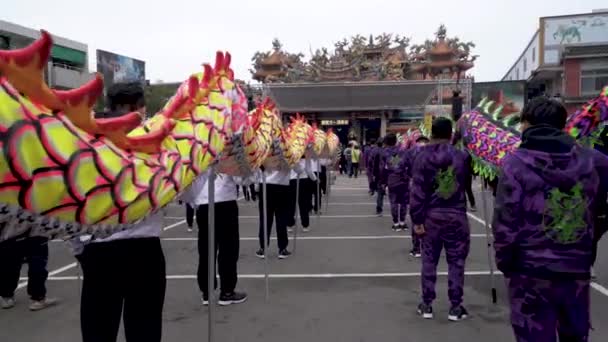 Miaoli Taiwan Februari 2019 Huvudet Drake Med Lejon Dansa Miaoli — Stockvideo