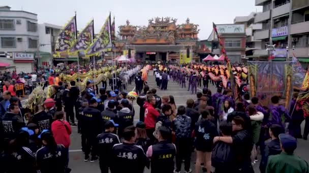 Miaoli Tayvan Şubat 2019 Miaoli Hakka Lantern Festivali Ejderha Bombardımanı — Stok video