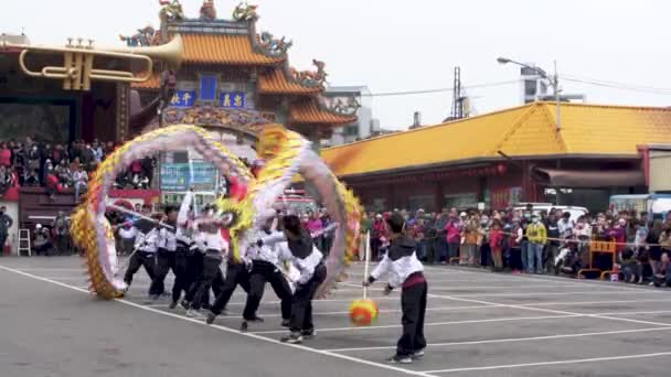 Miaoli Taiwan Februar 2019 Kopf Eines Drachen Mit Löwe Tanzen — Stockvideo