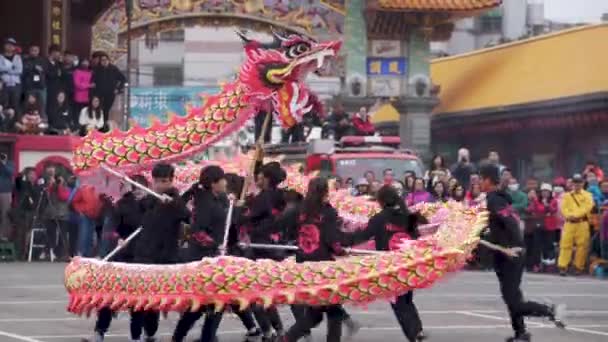 Miaoli Taiwan Fevereiro 2019 Cabeça Dragão Com Dança Leão Miaoli — Vídeo de Stock