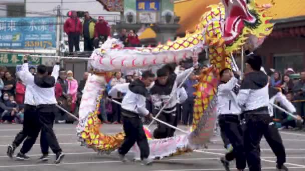 Miaoli Тайвань Лютого 2019 Голови Дракона Лев Танці Міаолі Хакка — стокове відео