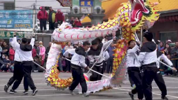 Miaoli Taiwan Fevereiro 2019 Cabeça Dragão Com Dança Leão Miaoli — Vídeo de Stock