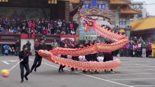 Miaoli Taiwan Februarie 2019 Șef Unui Dragon Dans Leu Miaoli — Videoclip de stoc