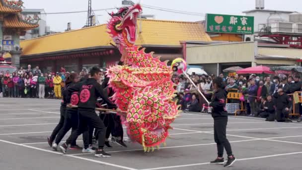 Miaoli Taiwan Februari 2019 Huvudet Drake Med Lejon Dansa Miaoli — Stockvideo