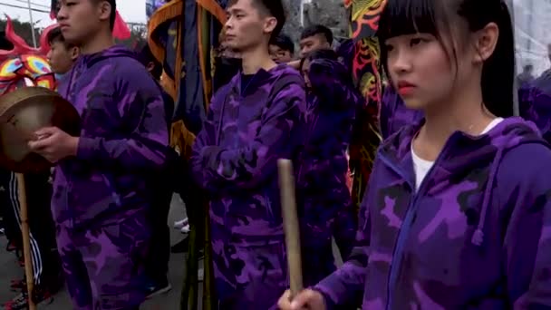 Miaoli Taiwan Februar 2019 Kopf Eines Drachen Mit Löwe Tanzen — Stockvideo