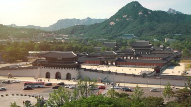 Gyeongbokgung Palace'ın güzel gün batımı manzarası, Seul, Güney Kore