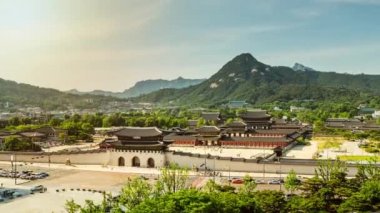 Gyeongbokgung Palace'ın güzel gün batımı manzarası, Seul, Güney Kore,