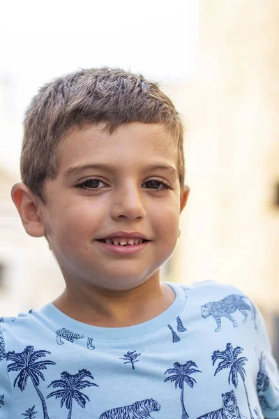 Porträt Eines Kleinen Netten Jungen Beim Mailen Freien — Stockfoto