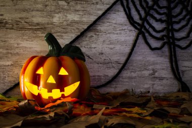 Cadılar Bayramı arka plan. Kabak ve kopya alanı ile spiderweb