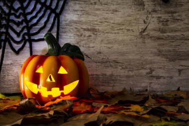 Cadılar Bayramı arka plan. Kabak ve kopya alanı ile spiderweb