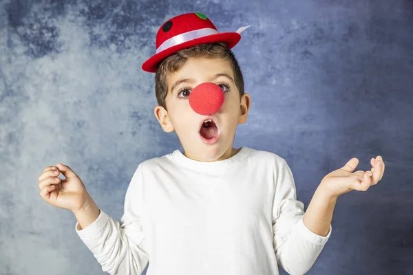 Portrait Young Boy Clown Costume Surprised — Stock Photo, Image