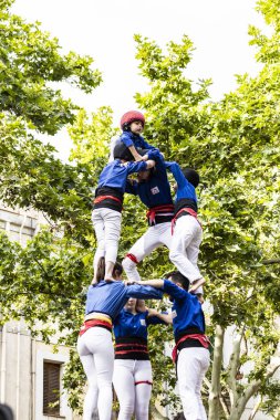 Barselona, İspanya - 11 Mayıs 2019: Castellers grubu