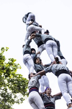 Barselona, İspanya - 11 Mayıs 2019: Castellers grubu