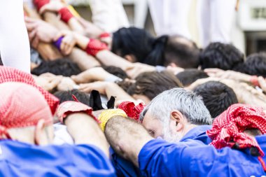 Barselona, İspanya - 11 Mayıs 2019: Castellers grubu