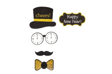 Beyaz geçmişi olan parti elemanları. Mutlu yıllar konsepti.