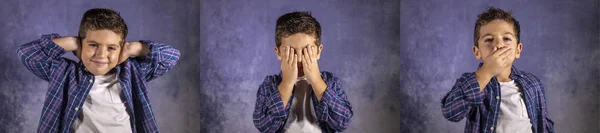 Little Boy Representing Three Wise Monkeys — Stock Photo, Image