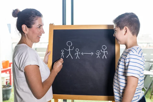 Madre Enseñando Hijo Que Distancia Social — Foto de Stock