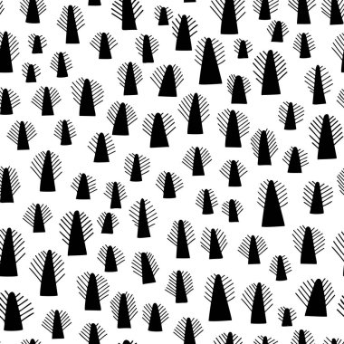 Ağaçlar desen vektör. Doodle yaratıcı ağaçları ile seamless modeli. Desen tasarım Tekstil veya ambalaj için. Seamless modeli