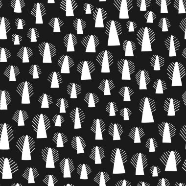 Ağaçlar desen vektör. Doodle yaratıcı ağaçları ile seamless modeli. Desen tasarım Tekstil veya ambalaj için. Seamless modeli