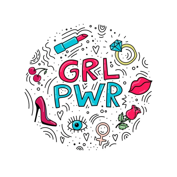 Cercle illustration avec des mots GRL PWR — Image vectorielle