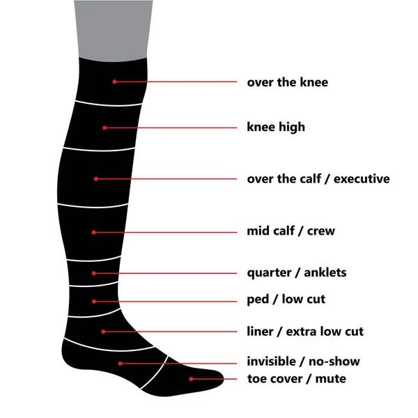 Tipos de esquema de calcetines — Vector de stock