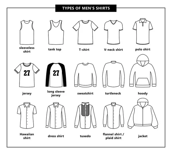 Tipos de camisas de hombre — Vector de stock