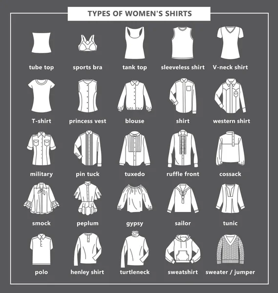 Tipos de camisas de mujer — Archivo Imágenes Vectoriales