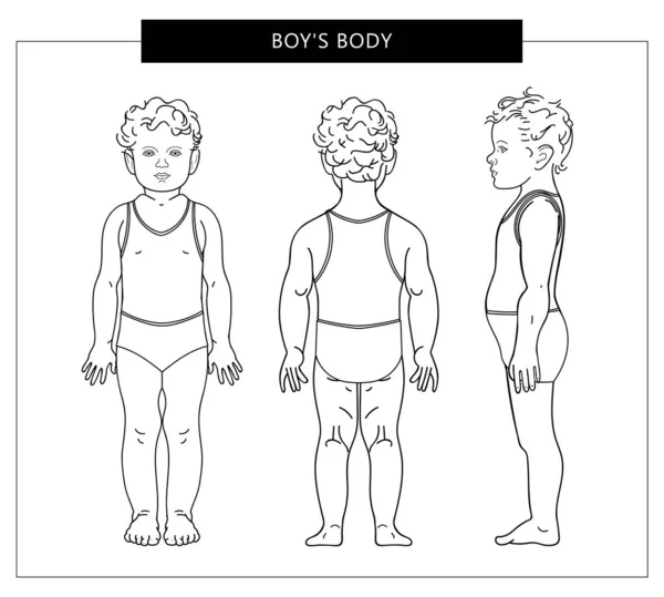 Een jongen in ondergoed aan drie kanten — Stockvector