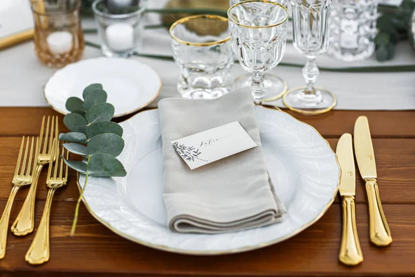 Teller Mit Gabel Und Löffel Dekoriert Tisch Boho Stil Mit — Stockfoto