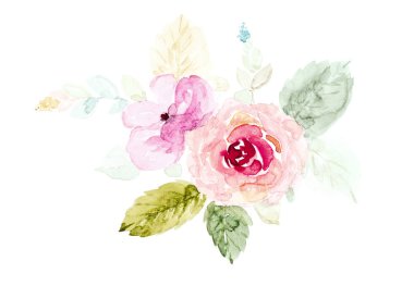 Buket çiçekler suluboya el Beyaz bir arka planda boyalı.