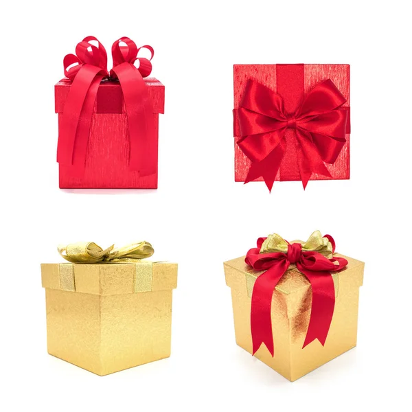 Güzel kırmızı ve altın hediye kutusu dört farklı stil seti. — Stok fotoğraf