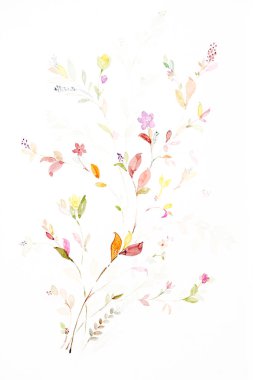 Yaprakları ve çiçek el boyalı suluboya.