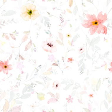 Suluboya el botanik boyalı ile Dikişsiz desen.