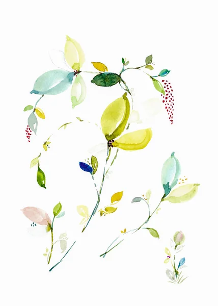 Ręcznie malowane akwarele liści. — Zdjęcie stockowe