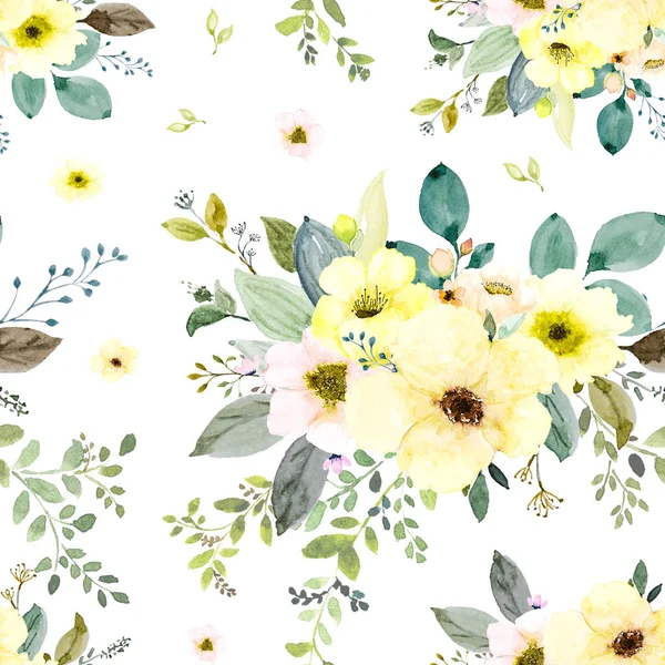 Seamless pattern with botanic watercolor hand painted. — Stock Photo, Image